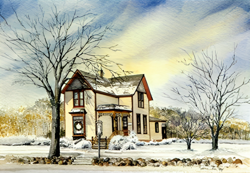 Image of Christmas card featuring the Donlea-Kincaid House.