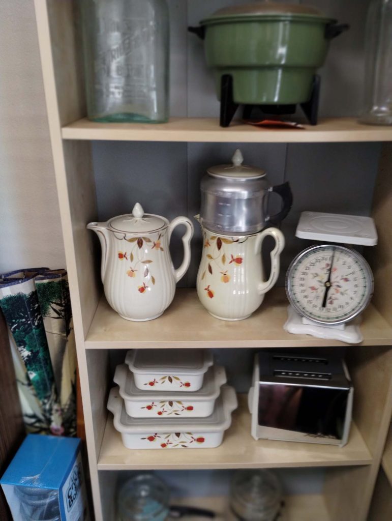 Photograph of a kitchen scale with our Autumn Leaf china collection.